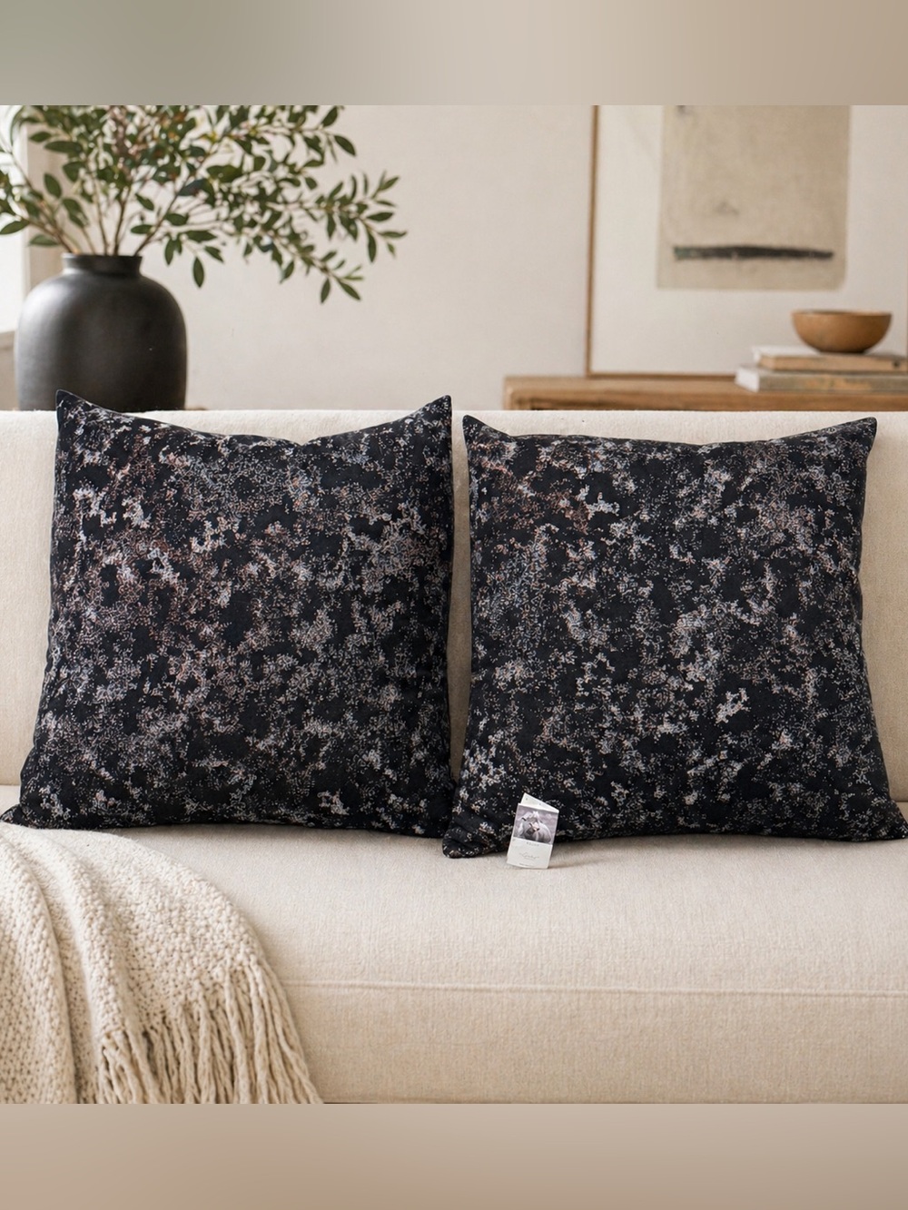 António Salgado WoolBlend Jacquard Throw Pillows 24x24 BlackGrey Portugal Luxury